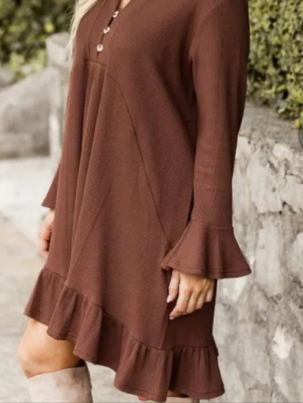 Pink Lily Women’s Brown Knit Henley Mini Dress Size XL